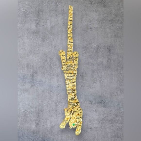 Vintage 1990s Articulated Pave Rhinestone & Enamel Tiger Shoulder Brooch - Picture 2 of 7